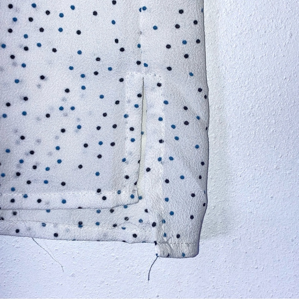 1.State Polka Dot Blouse Balloon Sleeve Round Neck Sz M White Women's - Picture 6 of 16